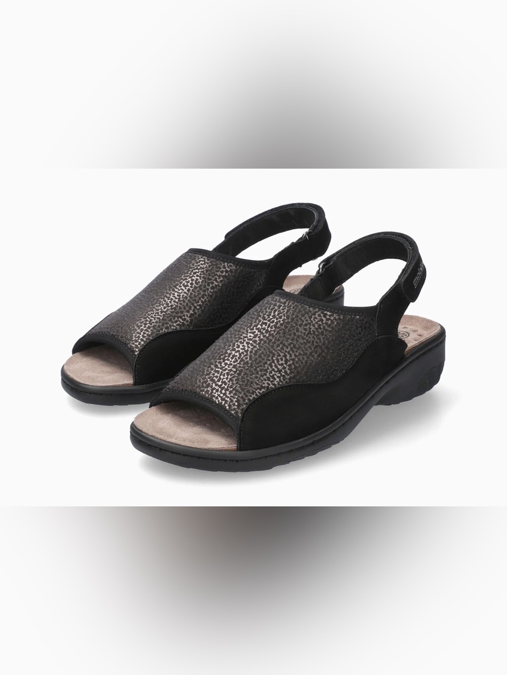 Mephisto size 36 (5.5.5) Comfort Open-Toe Slingback Sandals Black and Metallic